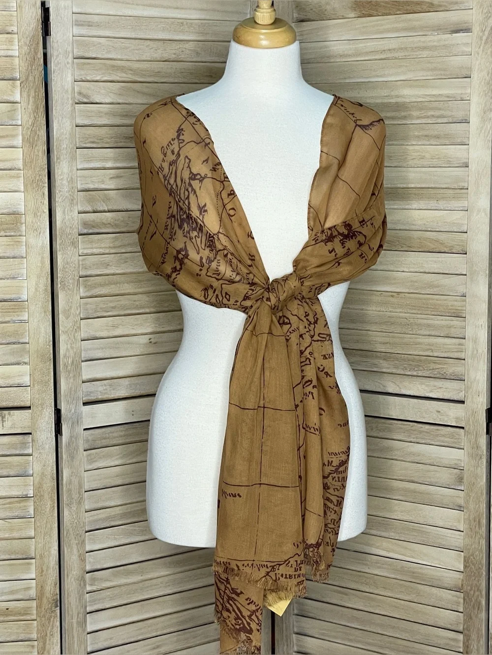 NWT Patricia Nash Brown Riot Rust Brown Antique Map Print Fringe Wrap Scarf